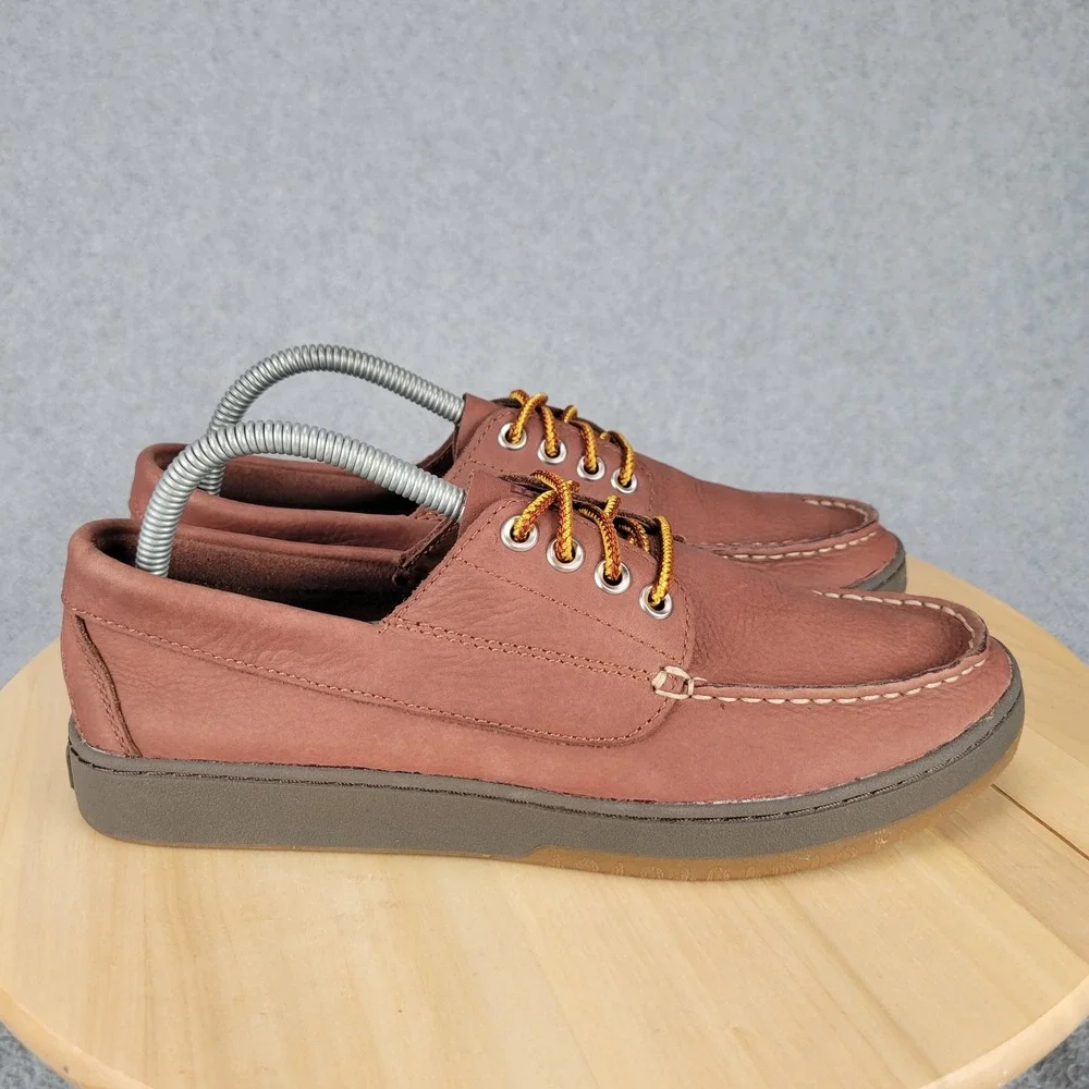 L.L. Bean Blucher Boat Shoes Mens 8 Medium Brown Leather Handsewn Moc Toe 504636